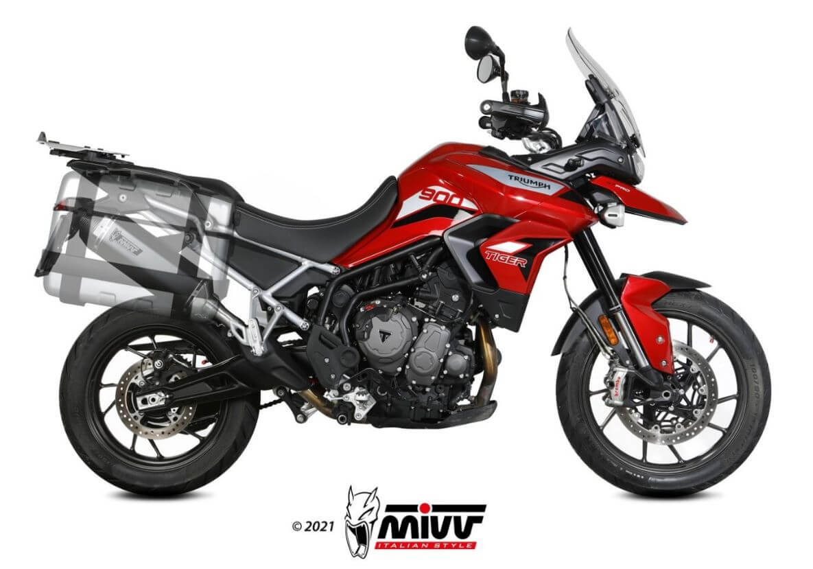 MIVV Speed Edge Black Stainless Steel Slip-On Exhaust '21-'23 Triumph Tiger 900/GT/Pro/Rally