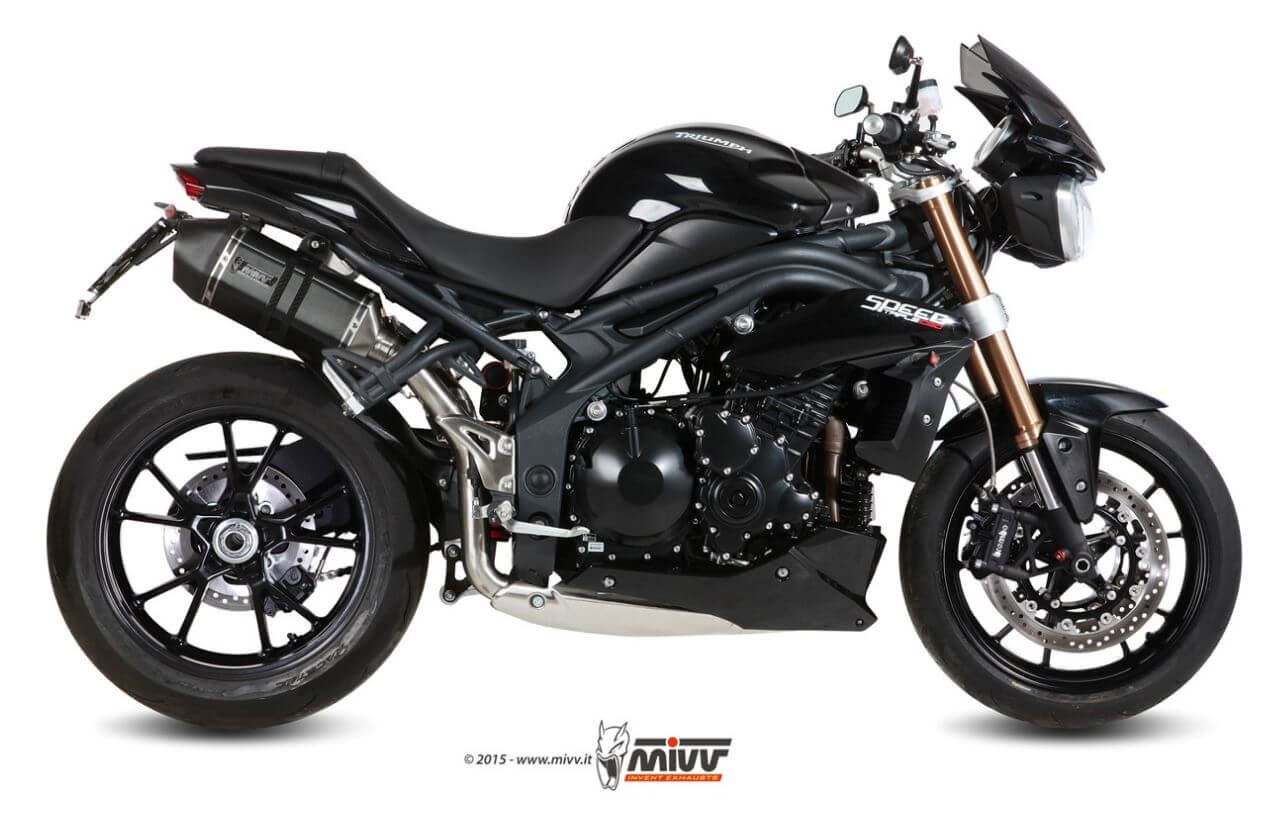 MIVV Speed Edge Black Stainless Steel Slip-On Exhaust '11-'15 Triumph Speed Triple 1050 R/S/RS