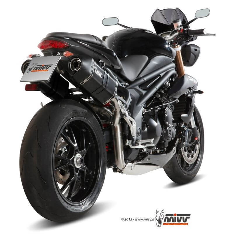 MIVV Speed Edge Black Stainless Steel Slip-On Exhaust '11-'15 Triumph Speed Triple 1050 R/S/RS