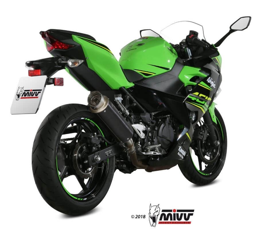 MIVV GP Pro Black Stainless Steel Slip-On Exhaust '18/'19-'23 Kawasaki Ninja 400/Z400