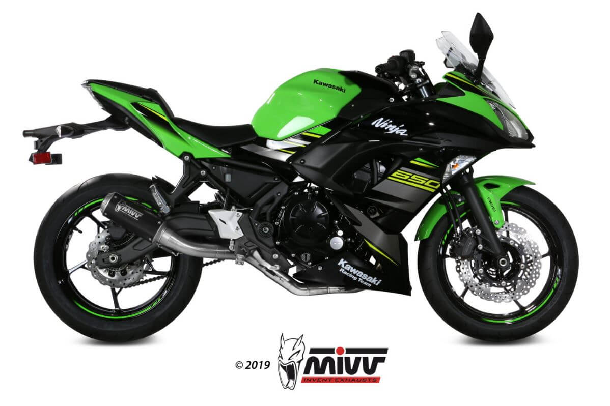 MIVV MK3 Black Stainless Steel Full System Exhaust '17-'23 Kawasaki Ninja 650/Z650