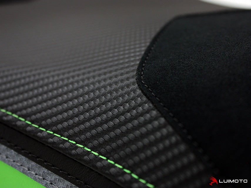 LuiMoto Sport Seat Covers '13-'18 Kawasaki ZX-6R 636 - CF Black/Fire Red Stitch