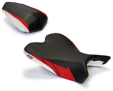 LuiMoto Sport Seat Covers '09-'14 Yamaha YZF R1 - CF Black/Red/CF Pearl - Motostarz USA