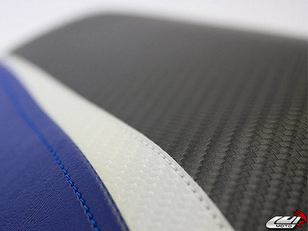 LuiMoto Sport Seat Covers '09-'14 Yamaha YZF R1 - CF Black/CF Pearl/Blue - Motostarz USA