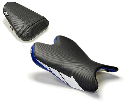 LuiMoto Sport Seat Covers '08-'16 Yamaha YZF R6 - CF Black/White/Blue - Motostarz USA