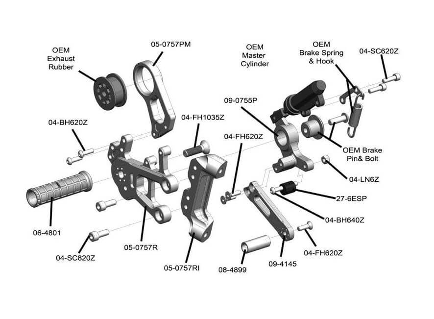 Woodcraft Std/GP Adjustable Rearset Kit Complete w.Pedals for '20 BMW S1000RR