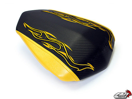 LuiMoto Flame Edition Seat Cover '09-'14 Yamaha YZF R1 - CF Black/Yellow - Motostarz USA