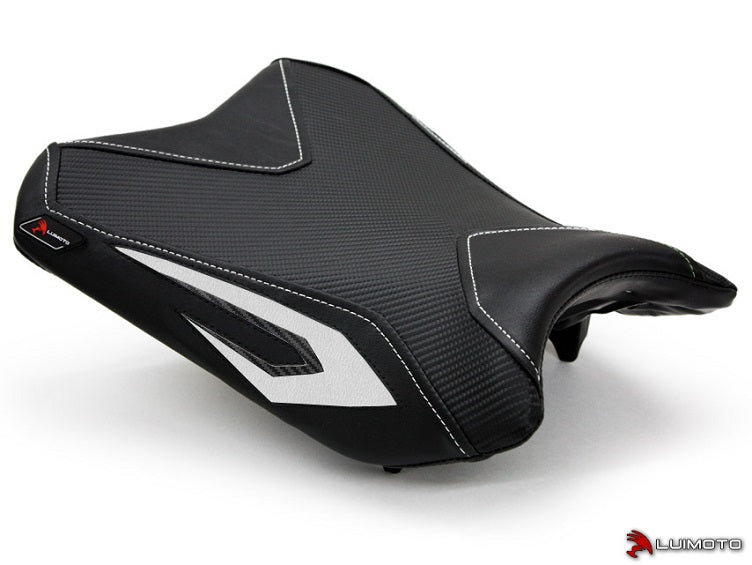 LuiMoto Team Kawasaki Seat Cover for 2013-2015 Kawasaki Ninja 300 - Black/CF Black/White