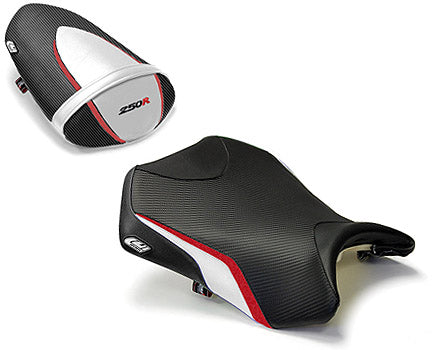 LuiMoto Sport Seat Covers '08-'12 Kawasaki Ninja 250R - White/Deep Red - Motostarz USA