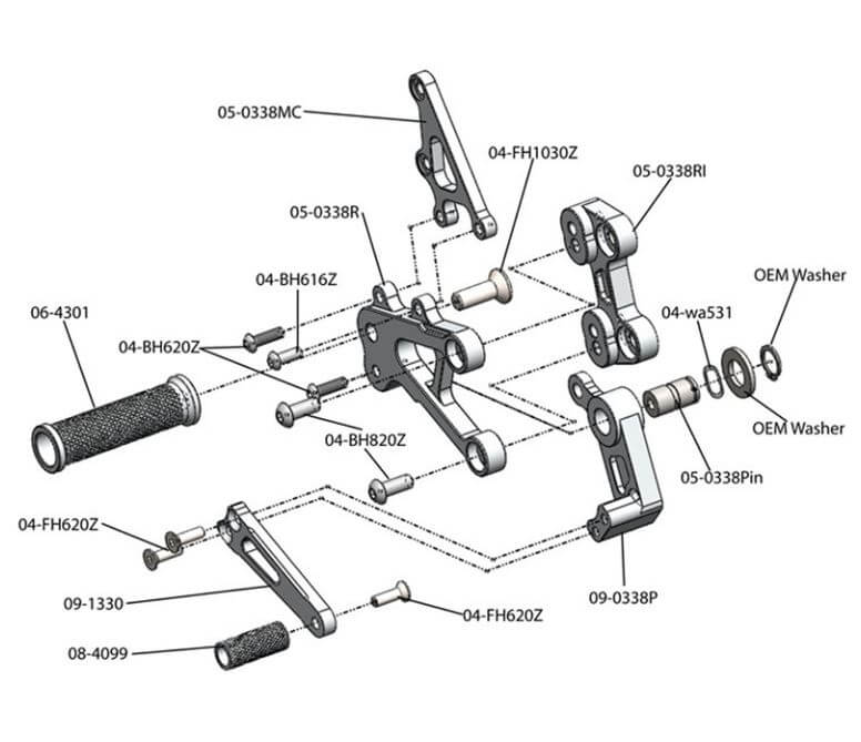 Woodcraft Complete Rearset Kit for '07-'19 Honda CBR600RR
