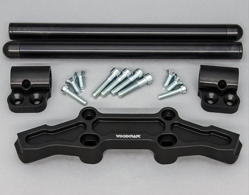 Woodcraft Clip-On Riser Set w.Adapter Plate w.Black Bars for '06-'15 Kawasaki Ninja 650R