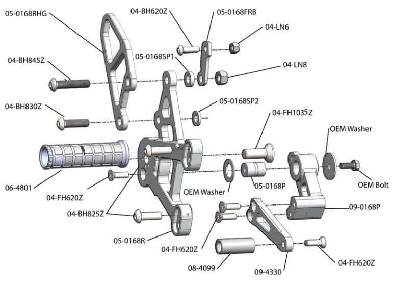 Woodcraft Complete Rearset Kit (GP Shift) for '11-'15 Kawasaki ZX-10R