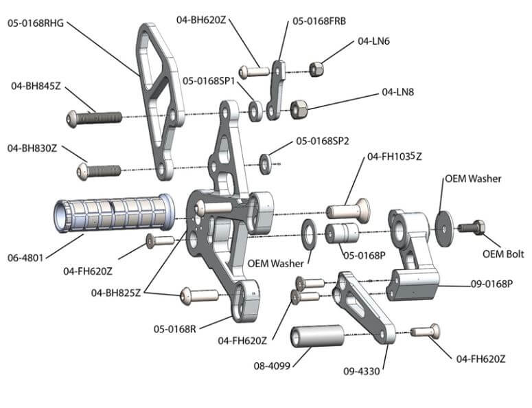 Woodcraft Complete Rearset Kit (Standard Shift) for '11-'15 Kawasaki ZX-10R