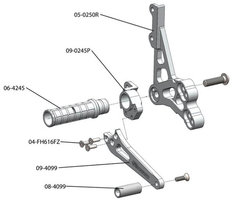 Woodcraft Complete Rearset for '09-'16 Suzuki GSXR1000, '11-'19 GSXR600/750