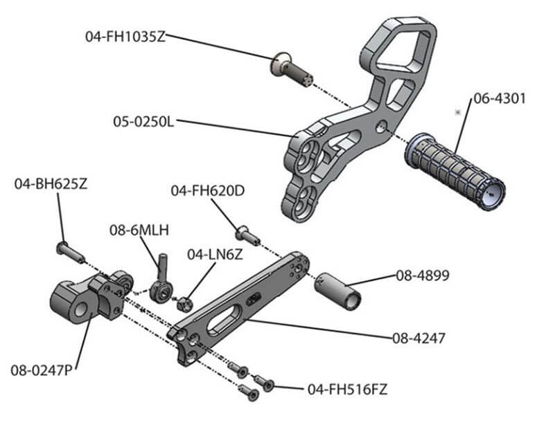 Woodcraft Complete Rearset for '09-'16 Suzuki GSXR1000, '11-'19 GSXR600/750