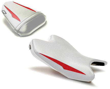 LuiMoto Raven Edition Seat Cover '08-'16 Yamaha YZF R6 - CF White/Deep Red - Motostarz USA