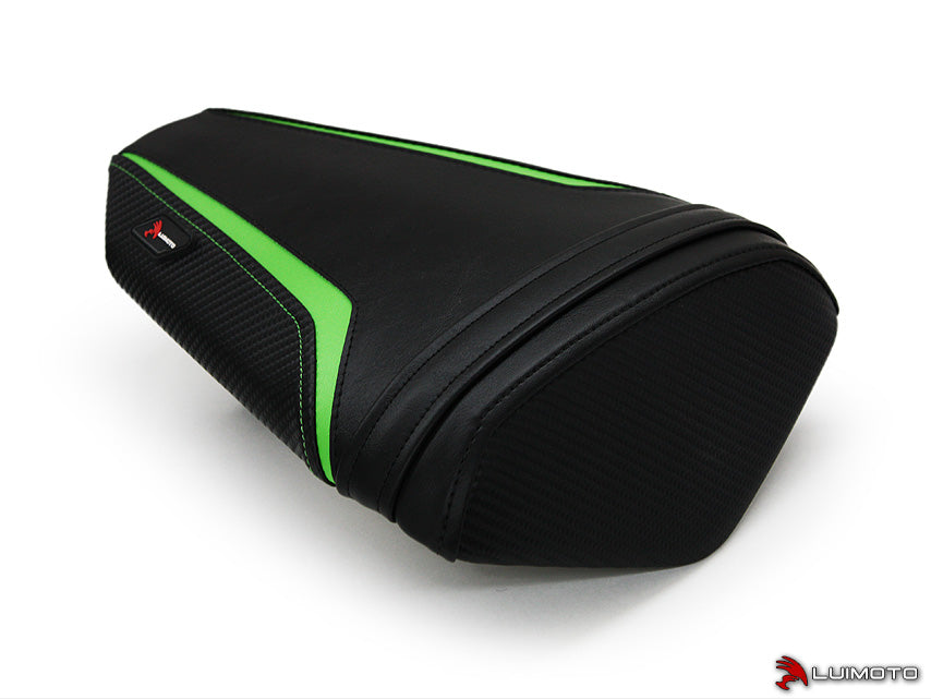 LuiMoto Team Kawasaki Seat Cover for 2013-2015 Kawasaki ZX-6R 636 - Suede/Cf Black/Lime Green