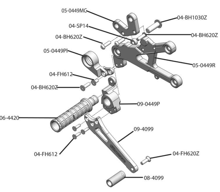 Woodcraft Complete Rearset GP Shift for '06-'16 Yamaha YZF-R6