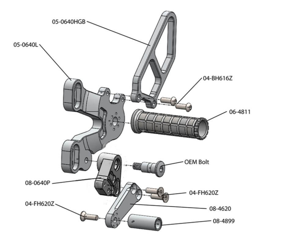 Woodcraft EVO Complete Rearset Kit for Ducati 848/1098/1198