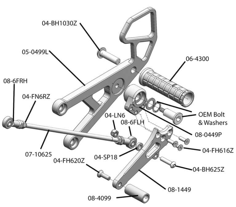 Woodcraft Complete Rearset GP Shift for '06-'16 Yamaha YZF-R6