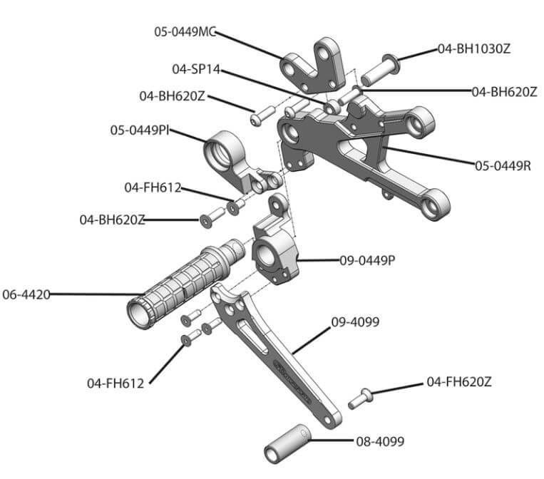 Woodcraft Complete Rearset Standard Shift for '06-'16 Yamaha YZF-R6