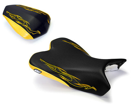 LuiMoto Flame Edition Seat Cover '09-'14 Yamaha YZF R1 - CF Black/Yellow - Motostarz USA