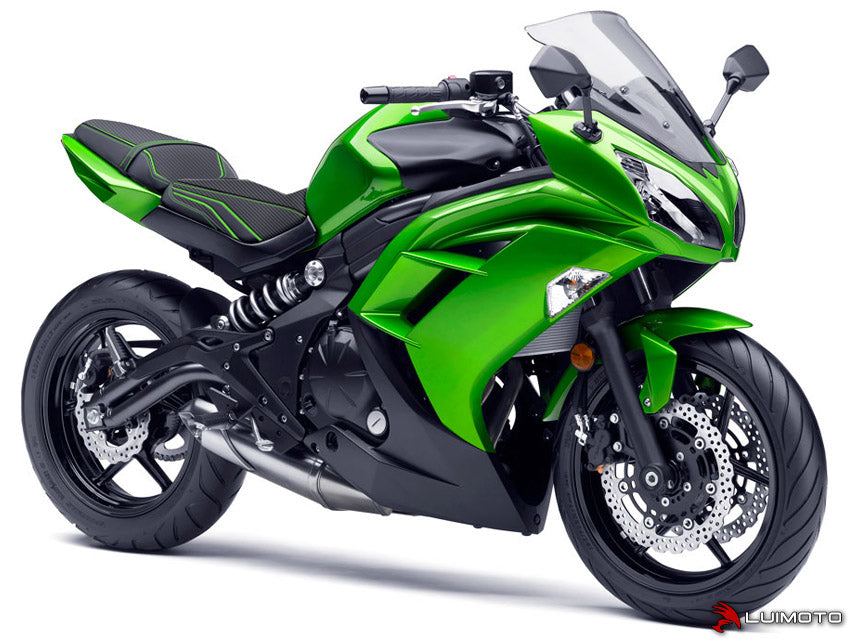 LuiMoto Team Kawasaki Seat Cover - 2012-2014 Kawasaki ER6n / ER6f (Ninja 650R) - CF Black/Lime Green
