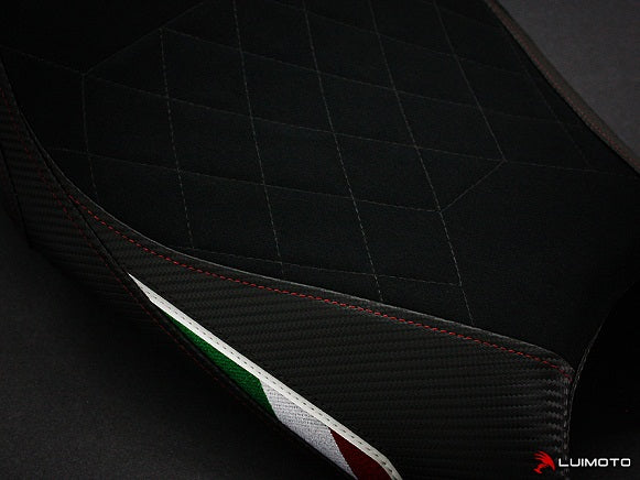 LuiMoto Diamond Edition Seat Cover for Ducati Monster 696/796/1100 - Suede/Cf Black/Red