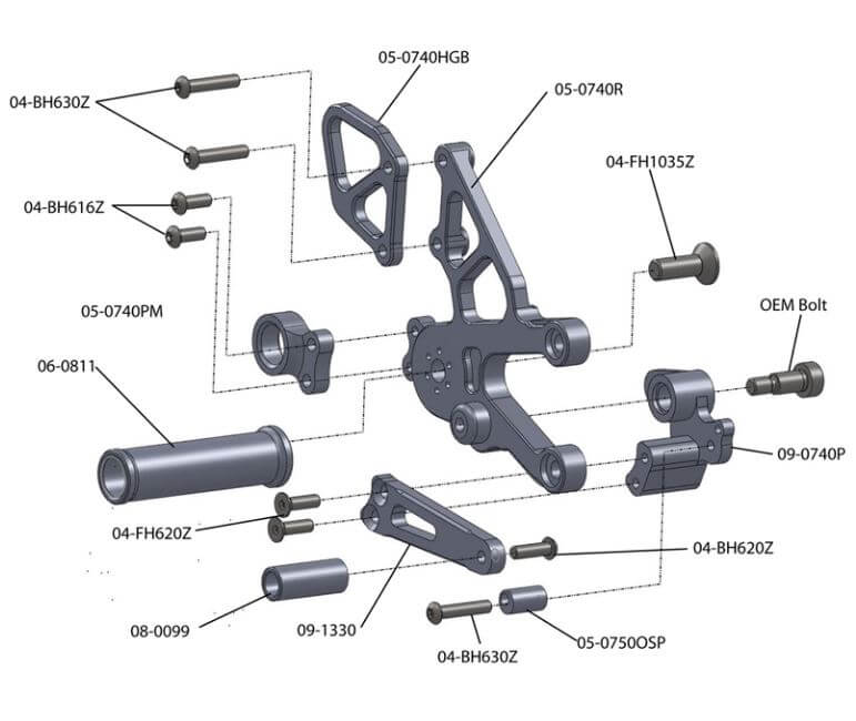 Woodcraft Complete Rearsets STD Shift for '11-'16 Aprilia RSV4 APRC/Tuono