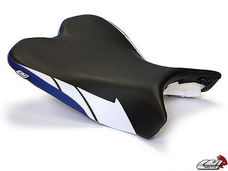 LuiMoto Sport Seat Covers '09-'14 Yamaha YZF R1 - CF Black/CF Pearl/Blue - Motostarz USA
