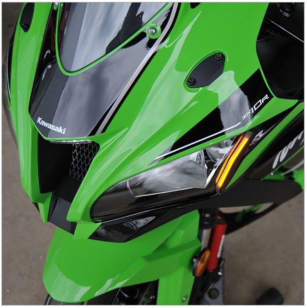 New Rage Cycles LED Front Turn Signals w.Block Off Plates '16-'20 Kawasaki Ninja ZX10R