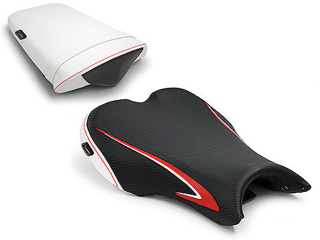 LuiMoto Sport Seat Covers '06-'12 Triumph Daytona 675/R - CF Black/Red/White - Motostarz USA