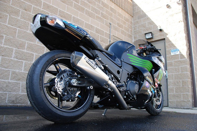 Brocks Performance CT Single 16" QuietKore Muffler Full Titanium Exhaust System for 2006-2013 Kawasaki ZX-14R
