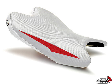 LuiMoto Raven Edition Seat Cover '08-'16 Yamaha YZF R6 - CF White/Deep Red - Motostarz USA