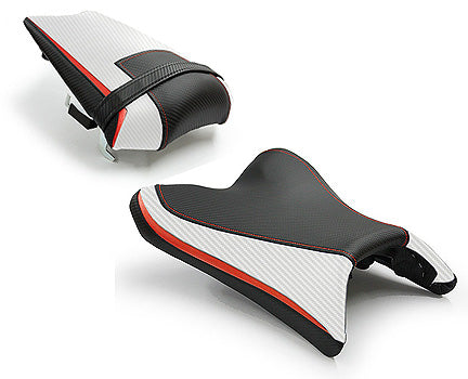 LuiMoto Sport Seat Covers '10-'14 Yamaha FZ8/Fazer 8 - CF Black/CF Pearl/Red - Motostarz USA