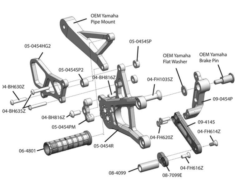 Woodcraft Adjustable Rearsets Complete Kit (Std/GP) for '15-'20 Yamaha R1/R1M