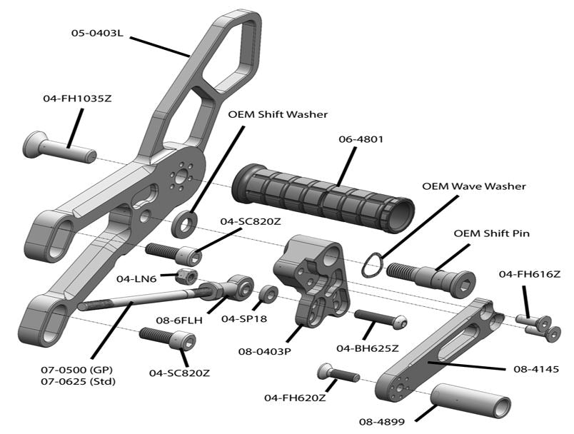 Woodcraft Adjustable Rearsets Complete Kit for 2015-2016 Yamaha R3