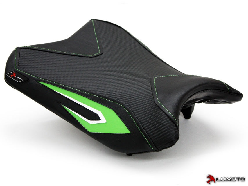 LuiMoto Team Kawasaki Seat Cover for 2013-2015 Kawasaki Ninja 300 - Black/CF Black/Lime Green/White