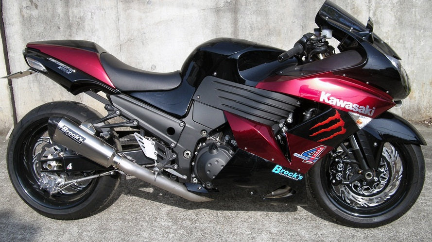 Brocks Performance CT Single 16" QuietKore Muffler Full Titanium Exhaust System for 2006-2013 Kawasaki ZX-14R