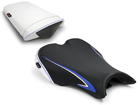 LuiMoto Sport Seat Covers '06-'12 Triumph Daytona 675/R - CF Black/Blue/White - Motostarz USA