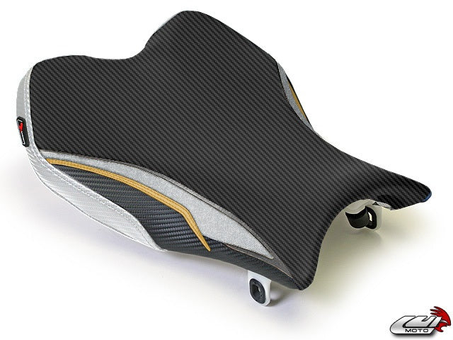 LuiMoto Team Suzuki TYPE II Seat Covers for 2009-2014 Suzuki GSXR 1000 - CF Black/Silver/CF Pearl