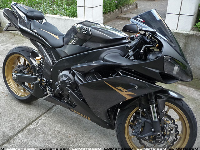 LuiMoto Raven Seat Cover 2007-2008 Yamaha YZF R1 - CF Black/Aluminum Gold