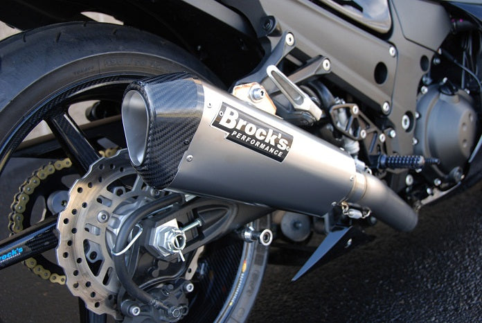 Brocks Performance CT Single 16" QuietKore Muffler Full Titanium Exhaust System for 2006-2013 Kawasaki ZX-14R
