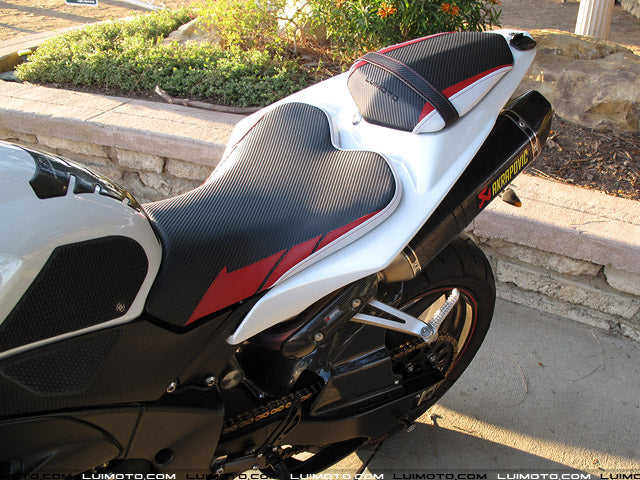 LuiMoto Sport Seat Covers '09-'14 Yamaha YZF R1 - CF Black/Red/CF Pearl - Motostarz USA