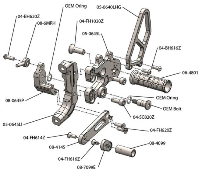 Woodcraft Complete Rearset Kit STD Shift for Ducati Panigale 899/1199