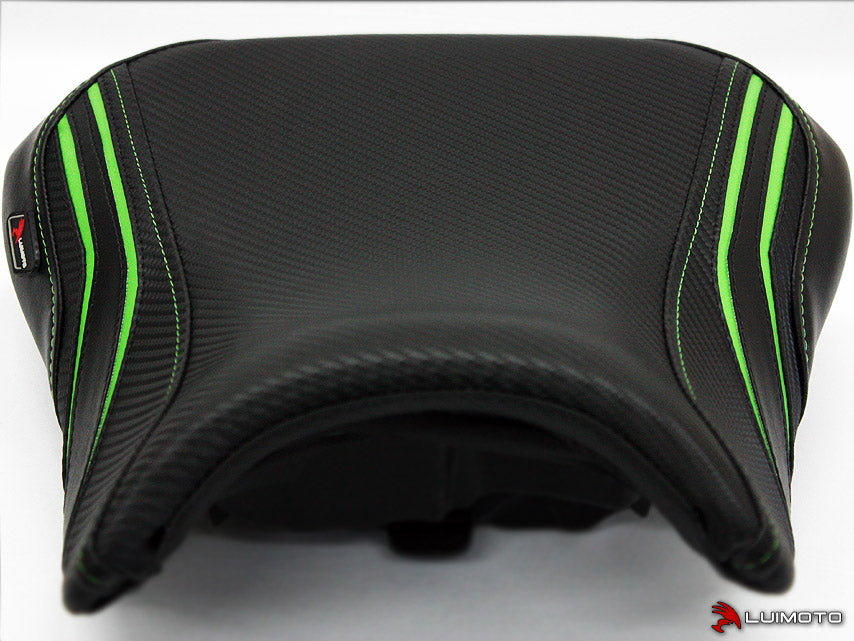 LuiMoto Team Kawasaki Seat Cover - 2012-2014 Kawasaki ER6n / ER6f (Ninja 650R) - CF Black/Lime Green