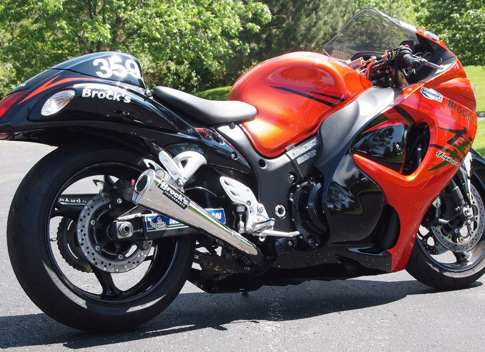 Brocks Performance 14" Dual Alien Head Slip-on Exhaust System 2008-2014 Suzuki Hayabusa GSXR1300R