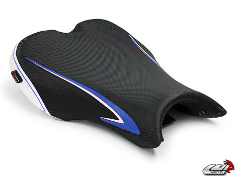 LuiMoto Sport Seat Covers '06-'12 Triumph Daytona 675/R - CF Black/Blue/White - Motostarz USA