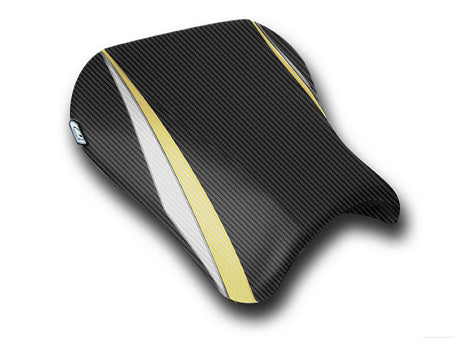 LuiMoto Team Suzuki Seat Covers for 2004-2005 Suzuki GSX-R 600/750 - CF Black/Yellow/CF Silver