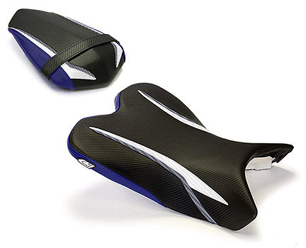 LuiMoto Raven Edition Seat Cover '09-'14 Yamaha YZF R1 - CF Black/Pearl/Blue - Motostarz USA